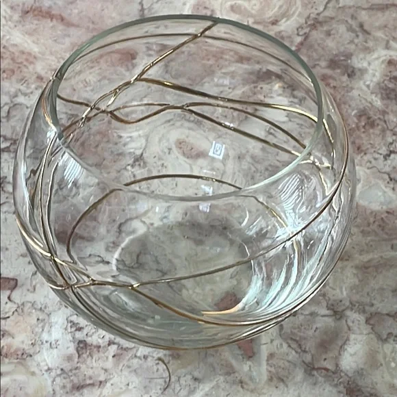 EUC~Elegant Gold-Accented Glass Bowl Candle Holder - Picture 1 of 5